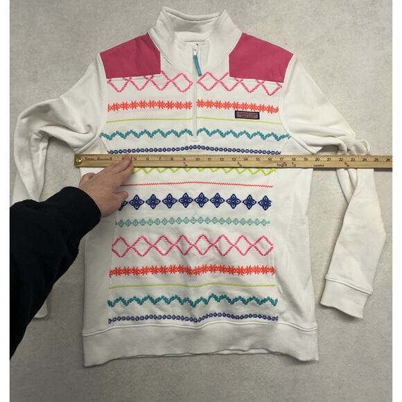 Vineyard Vines Womens Small Island Embroidered Multi Colored Quarter Zip Shep - Picture 5 of 7